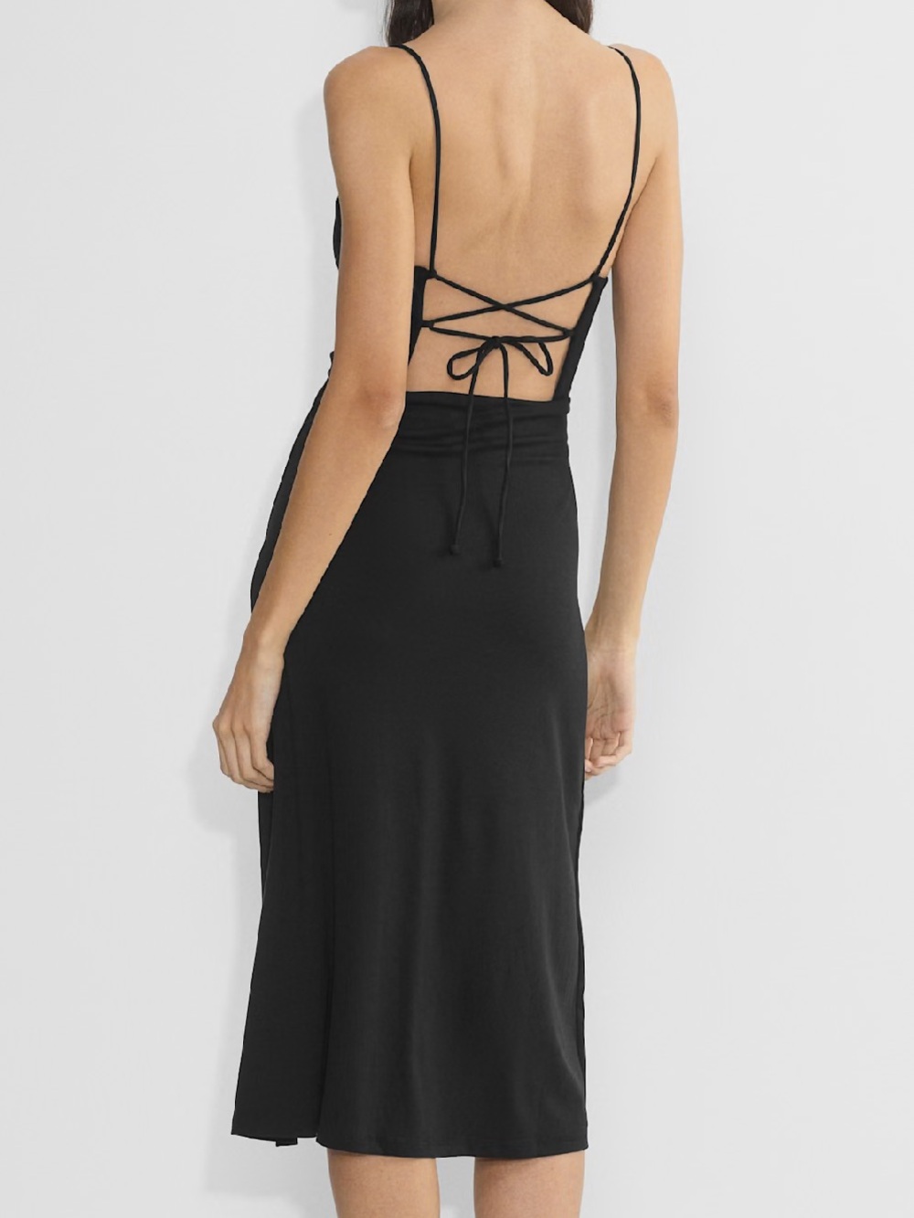 Aritzia Wilfred Sz 2XS Black Strappy Drapey Jersey Midi Dreamweaver Dress NWOT - Picture 3 of 13